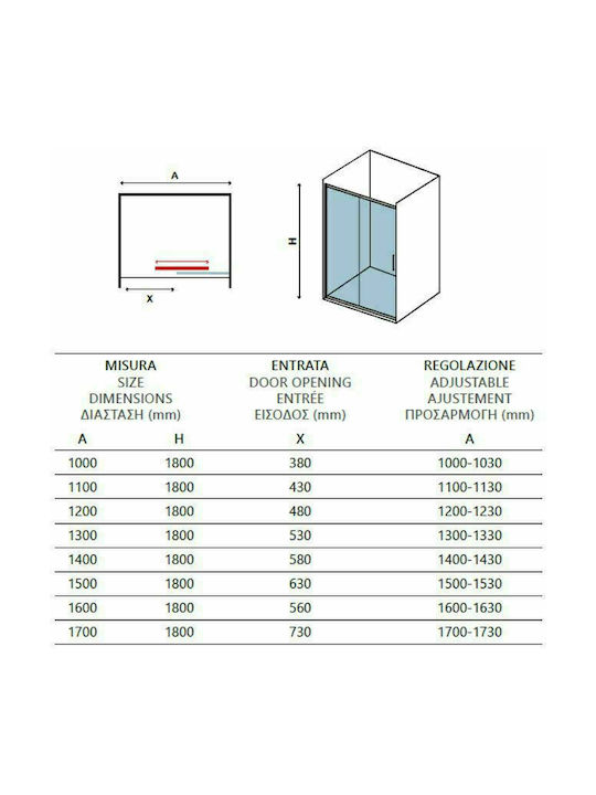 Karag New Flora 500 Διαχωριστικό Ντουζιέρας με Συρόμενη Πόρτα 100x180cm Clear Glass