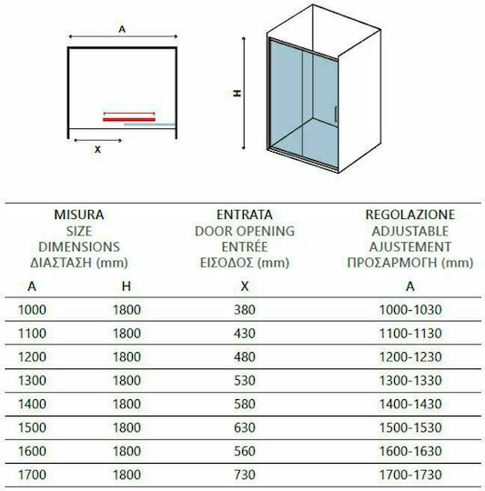 Karag New Flora 500 Divider de verandă Duș cu Glisare Ușă 100x180cm Sticlă transparentă