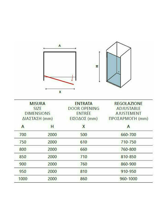 Karag Nero Pivot Porta NEPP90 Shower Screen for Shower with Hinged Door 90x200cm Clear Glass Nero