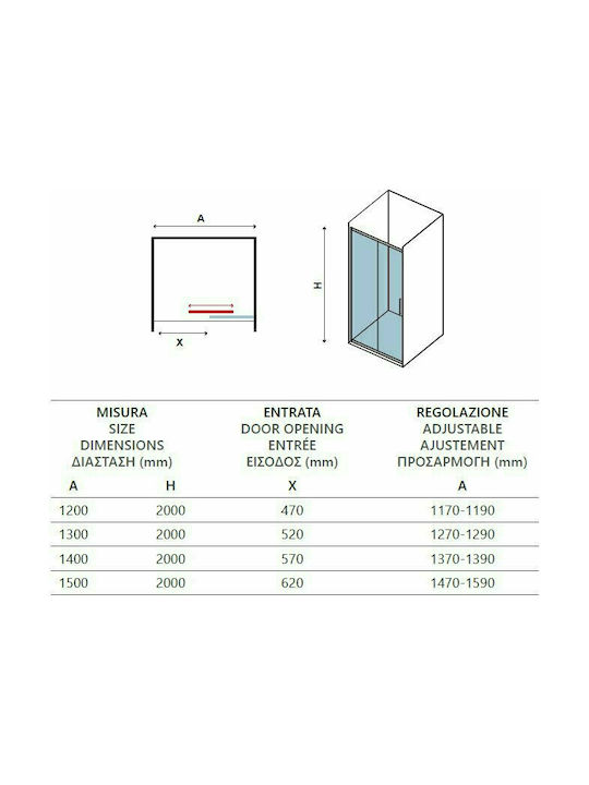 Karag Santorini 400 Shower Screen for Shower with Sliding Door 70x200cm Clear Glass Nero