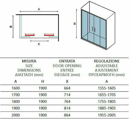 Karag Efe 600 Divider de verandă Duș cu Glisare Ușă 170x190cm Sticlă transparentă Argento