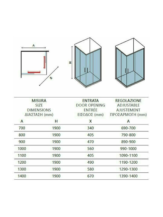 Karag Efe 100 NR-10 Kabine für Dusche mit Schieben Tür 120x120x190cm Klarglas Nero