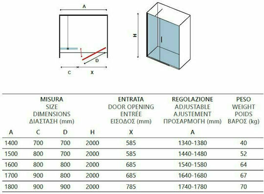 Karag Nero 6 Porta Διαχωριστικό Ντουζιέρας με Ανοιγόμενη Πόρτα 160x200cm Serigrafato Nero