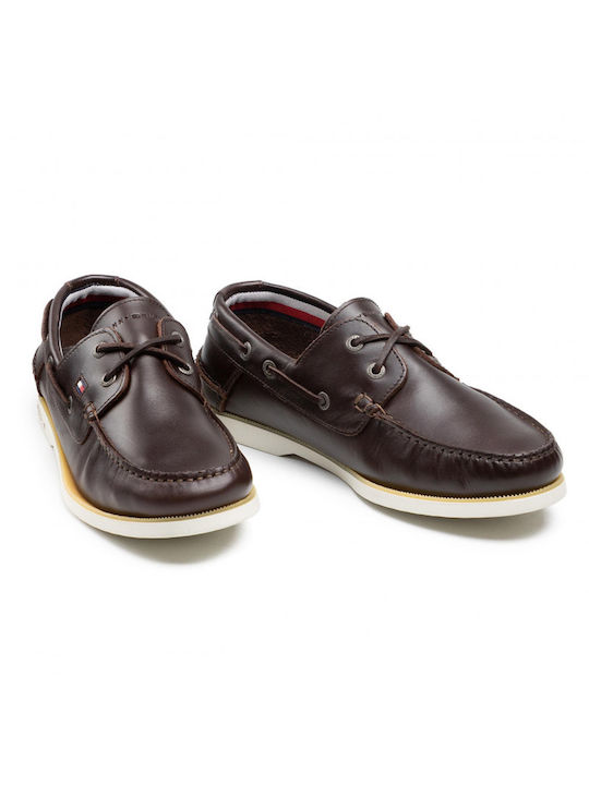 Tommy Hilfiger Δερμάτινα Ανδρικά Boat Shoes σε Καφέ Χρώμα