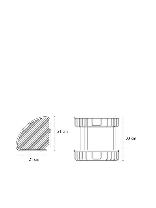 Karag Reti Ъглов Стенен Рафт за баня Inox с 2 рафта 21x21x33см Сребриста