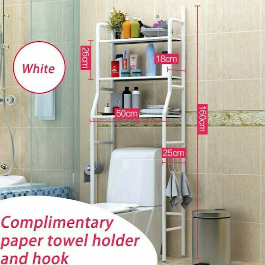 TM-0090 Boden Badezimmerregal Metallisch mit 3 Regalböden 47x25x156cm Weiß