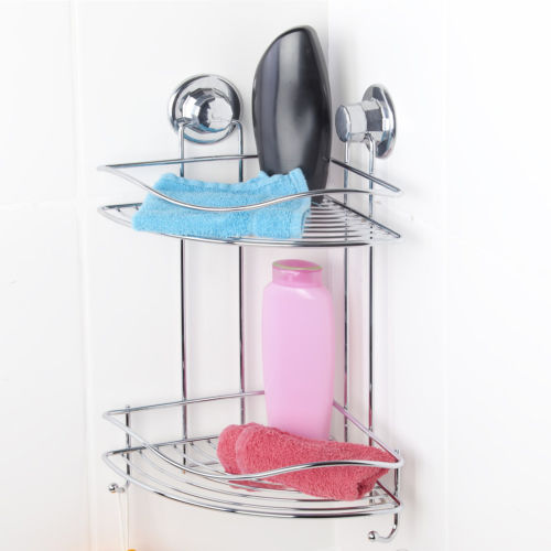 Tekno-Tel 455.DM253 Inox Corner Wall-Mounted Bathroom Shelf with 2 Tiers 29.5x21x40cm