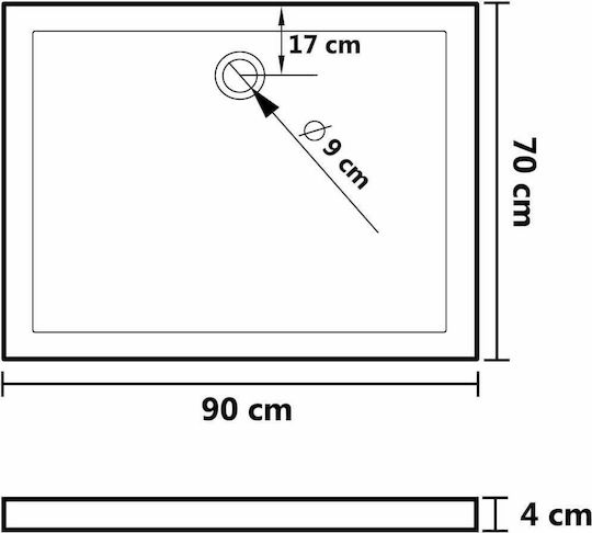 vidaXL Ορθογώνια Ακρυλική Ντουζιέρα 70x90cm Μαύρη
