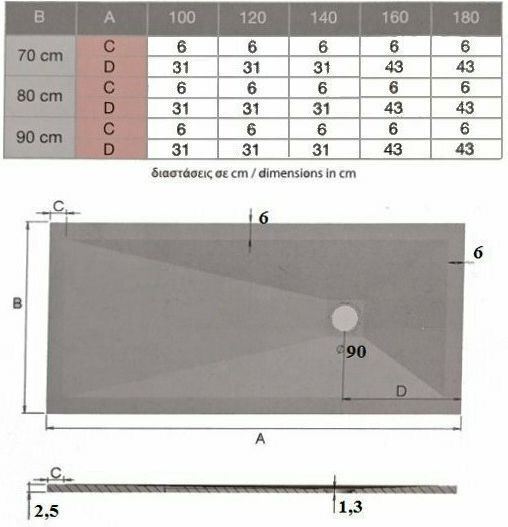 Karag Semicircular Artificial Stone Shower Cemento Pietra 90x90x2.5cm