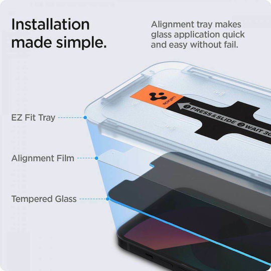 Spigen Ez Fit Glas.tr Slim Privacy Vollflächig gehärtetes Glas 2 Stücke iPhone 13 Pro Max