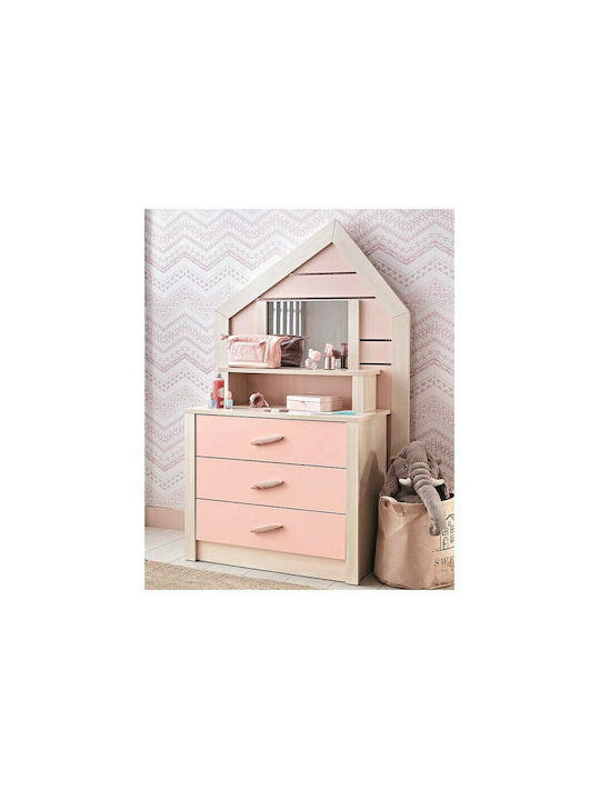 Kids Chest of Drawer House Pink / White with 3 Drawer 101x43x157εκ.