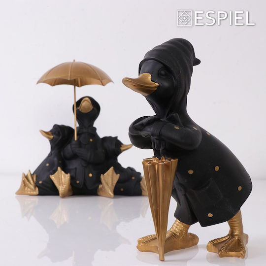 Espiel Διακοσμητική Πάπια Πολυρητίνης σε Μαύρο - Χρυσό 17x18.5x26cm