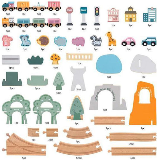 Viga Toys Set with Train made of Wood for 3+ years+ Years
