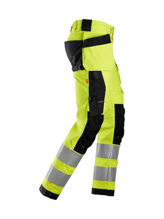 Snickers Workwear Allroundwork Stretch CL 2 Reflective Work Trousers Yellow