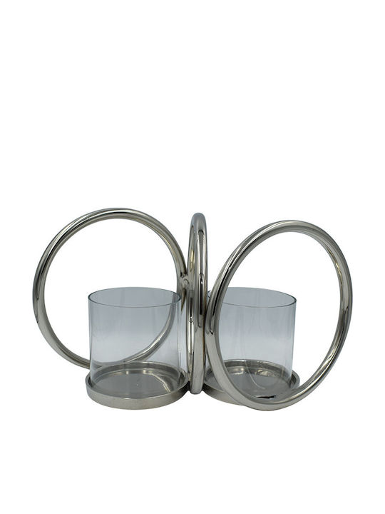 Καρβούνης Candle Holder suitable for Tealights Metal 2 Seats Silver 33x19x20cm 1pcs