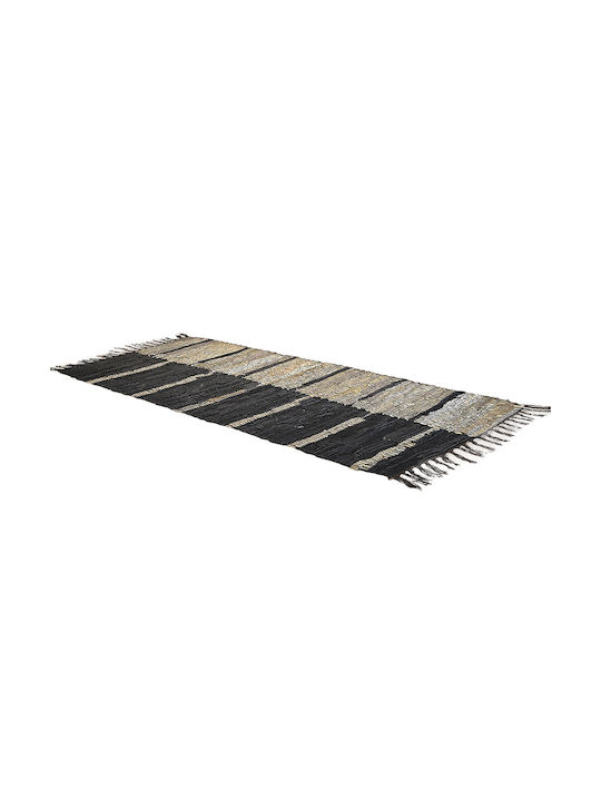 San Lorentzo 1376A Rug Outdoor Fireplace Rectangular Leather with Fringes 12 Black / Beige