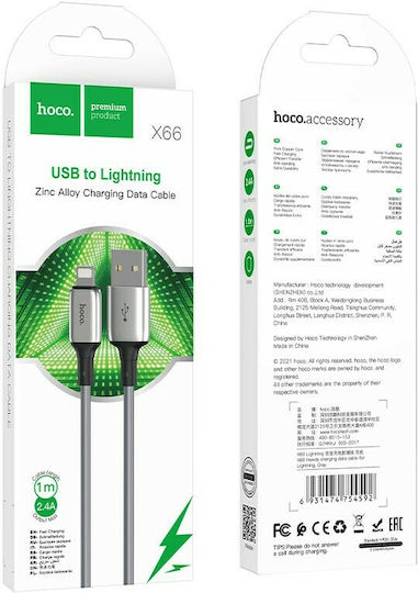Hoco X66 Howdy Regular USB-A la Cablu Lightning Gri 1m