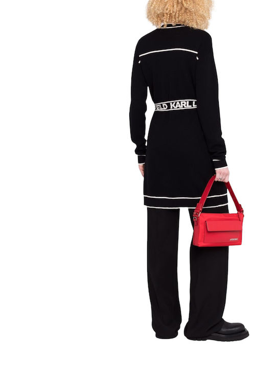 Karl Lagerfeld Μακριά Γυναικεία Ζακέτα με Κουμπιά σε Μαύρο Χρώμα