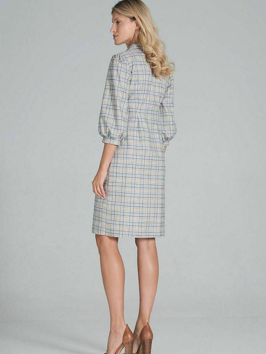 Figl Midi Shirt Dress Dress 3/4 Sleeve Blue/Beige