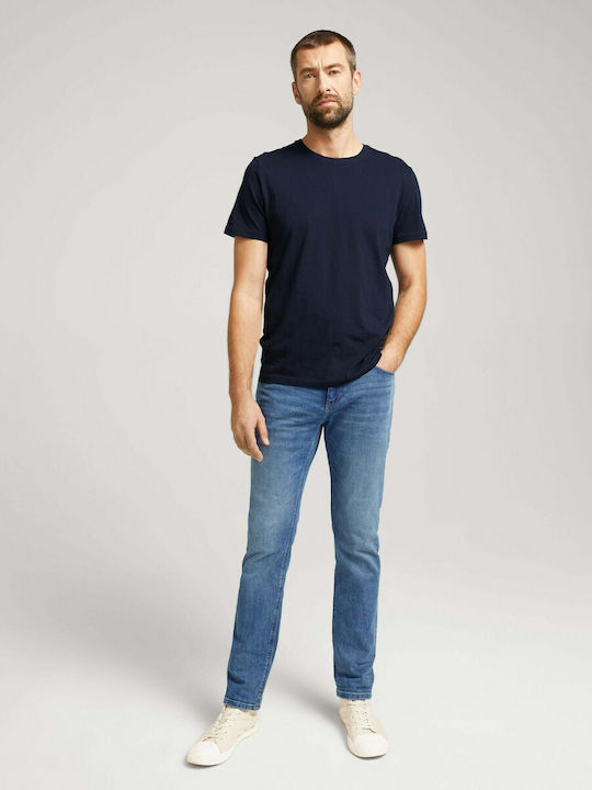 Ανδρικό Παντελόνι Τζιν Ελαστικό με Slim Straight Εφαρμογή Μπλε