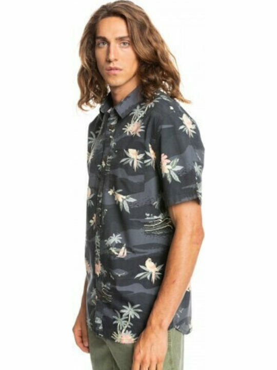 Birdwatcher Short-sleeved Cotton Shirt Floral Gray