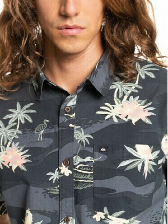 Birdwatcher Short-sleeved Cotton Shirt Floral Gray