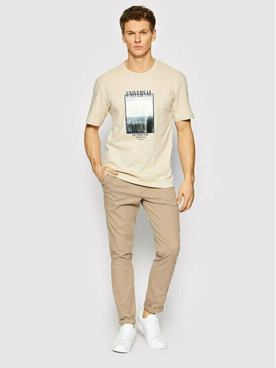 Jack & Jones Ανδρικό T-shirt Μπεζ με Στάμπα