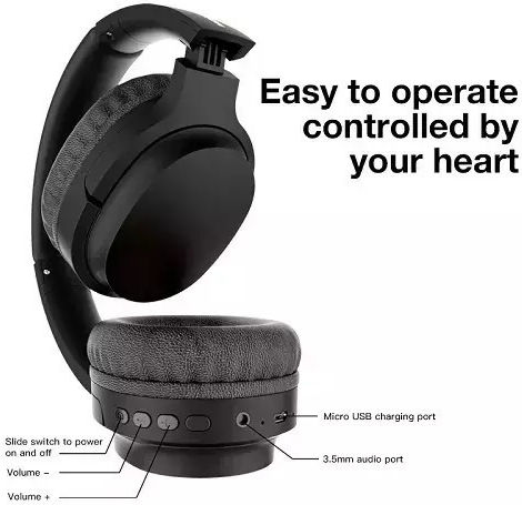 Moxom MX-WL16 Bluetooth Wireless Over Ear Headphones with Radio with 5 hours of Operation Black