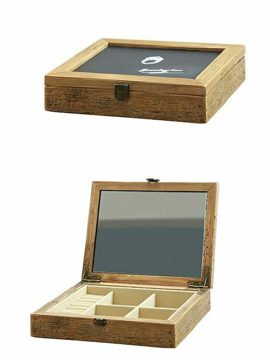 Zaros Wooden Jewellery Box with Mirror Brown 30x24x7cm