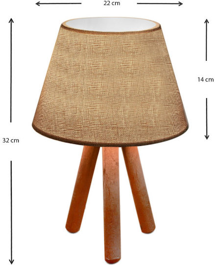 Megapap Lander Wood Table Lamp for Socket E27 with Beige Shade and Brown Base