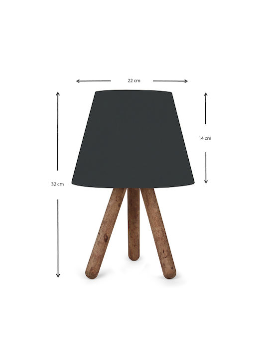 Megapap Lander Wood Table Lamp for Socket E27 with Black Shade and Brown Base