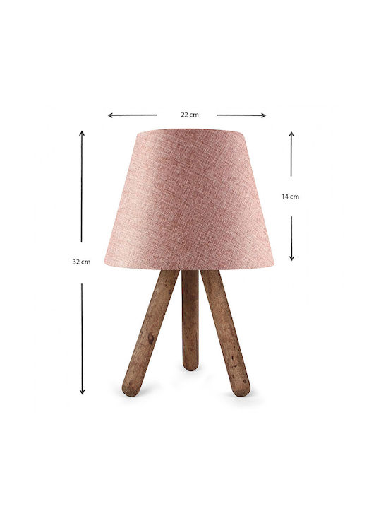 Megapap Lander Wood Table Lamp for Socket E27 with Pink Shade and Brown Base
