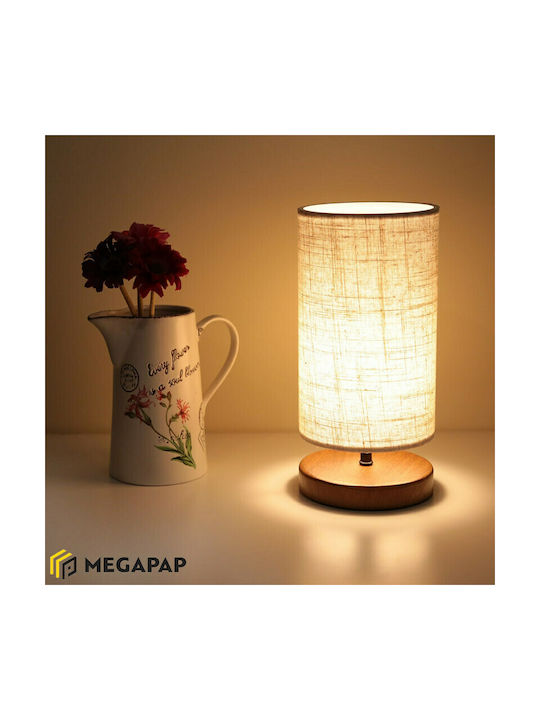 Megapap Winkler Wooden Table Lamp for Socket E14 with Gray Shade and Brown Base