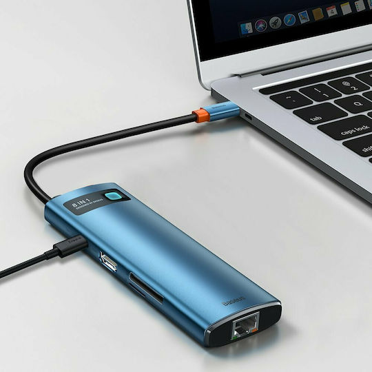 Baseus Metal Gleam Series 8in1 USB-C Docking Station mit HDMI 4K PD Ethernet Blau