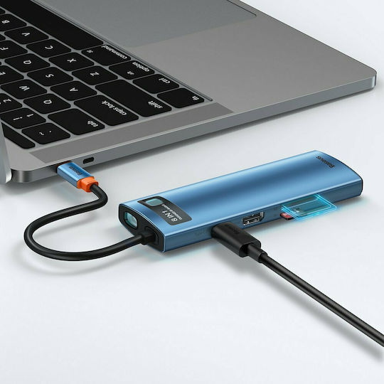 Baseus Metal Gleam Series 8in1 USB-C Docking Station mit HDMI 4K PD Ethernet Blau