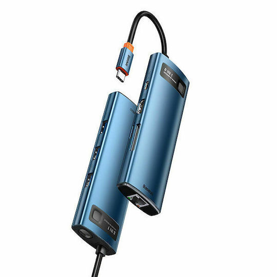 Baseus Metal Gleam Series 6in1 USB-C Docking Station with HDMI 4K PD Ethernet Blue