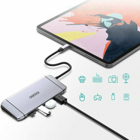 Choetech HUB-M15 USB-C Docking Station με HDMI 4K PD Ethernet και συνδεση 2 Οθονών Γκρι