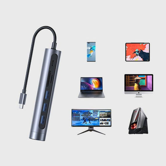 Joyroom USB-C Докинг станция с HDMI 4K PD Сив (S-H112)