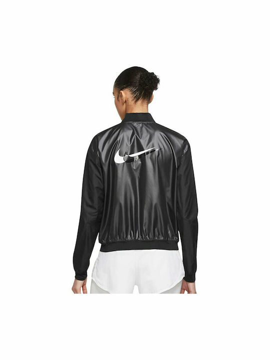 Nike Swoosh Run Κοντό Γυναικείο Bomber Jacket Μαύρο
