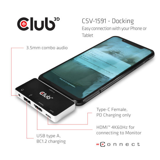 Club3D USB-C Докинг станция с HDMI 4K PD Черен (CSV-1591)