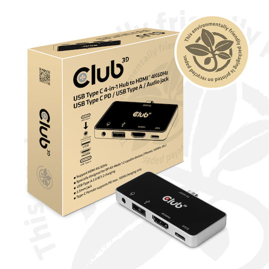 Club3D USB-C Докинг станция с HDMI 4K PD Черен (CSV-1591)