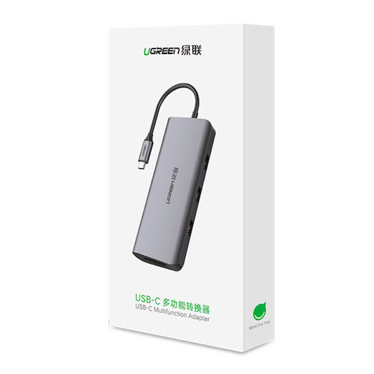 Ugreen CM179 USB-C Докинг станция с HDMI 4K PD Ethernet и свързване 2 монитора Сив