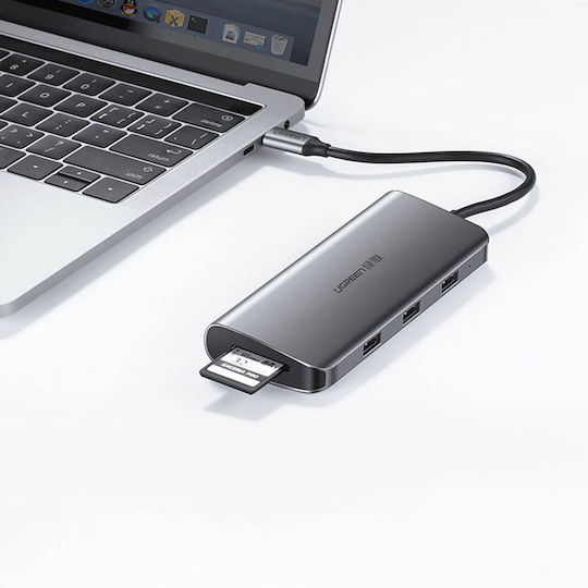Ugreen CM179 USB-C Докинг станция с HDMI 4K PD Ethernet и свързване 2 монитора Сив