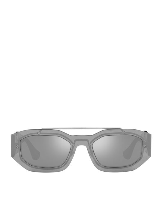 Versace Women's Sunglasses with Grey Horn-Rimmed Frame and Silver Mirror Lens VE2235 1001/6G