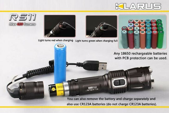 Klarus Rechargeable Flashlight LED IPX8 with Maximum Brightness 620lm