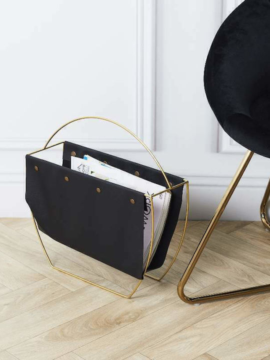 Metallic Magazine Rack with Handle Black 41x13x40cm