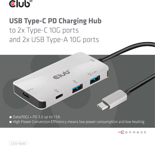 Club3D Hub 4 Θυρών USB 3.2 με σύνδεση USB-C Ασημί