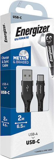 Energizer Braided USB 2.0 Cable USB-C male - USB-A Μαύρο 2m C520CKBK