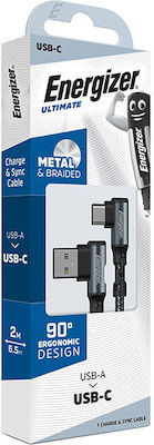 Energizer Angle (90°) / Braided USB 2.0 Cable USB-C male - USB-A male Black 2m (C710CKBK)