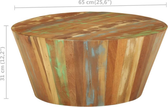 vidaXL Rundes Zentral Kaffeetisch aus Massivholz Recyceltes Holz Mehrfarbig 65x65x31cm